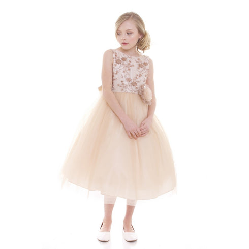 Petite Adele Big Girls Champagne Embroidery Luxurious Flower Girl Dress 8-12 - SophiasStyle.com